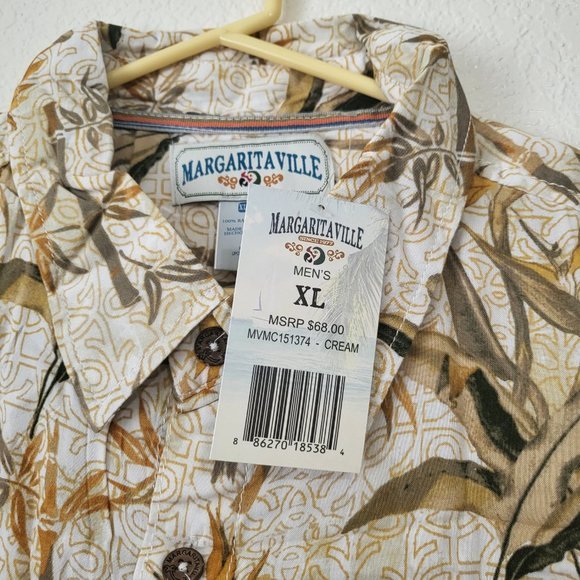 Men's Margaritaville‎ Cream Hawaiian Bbq Button Front Short Sleeves Shirt - Picture 5 of 6